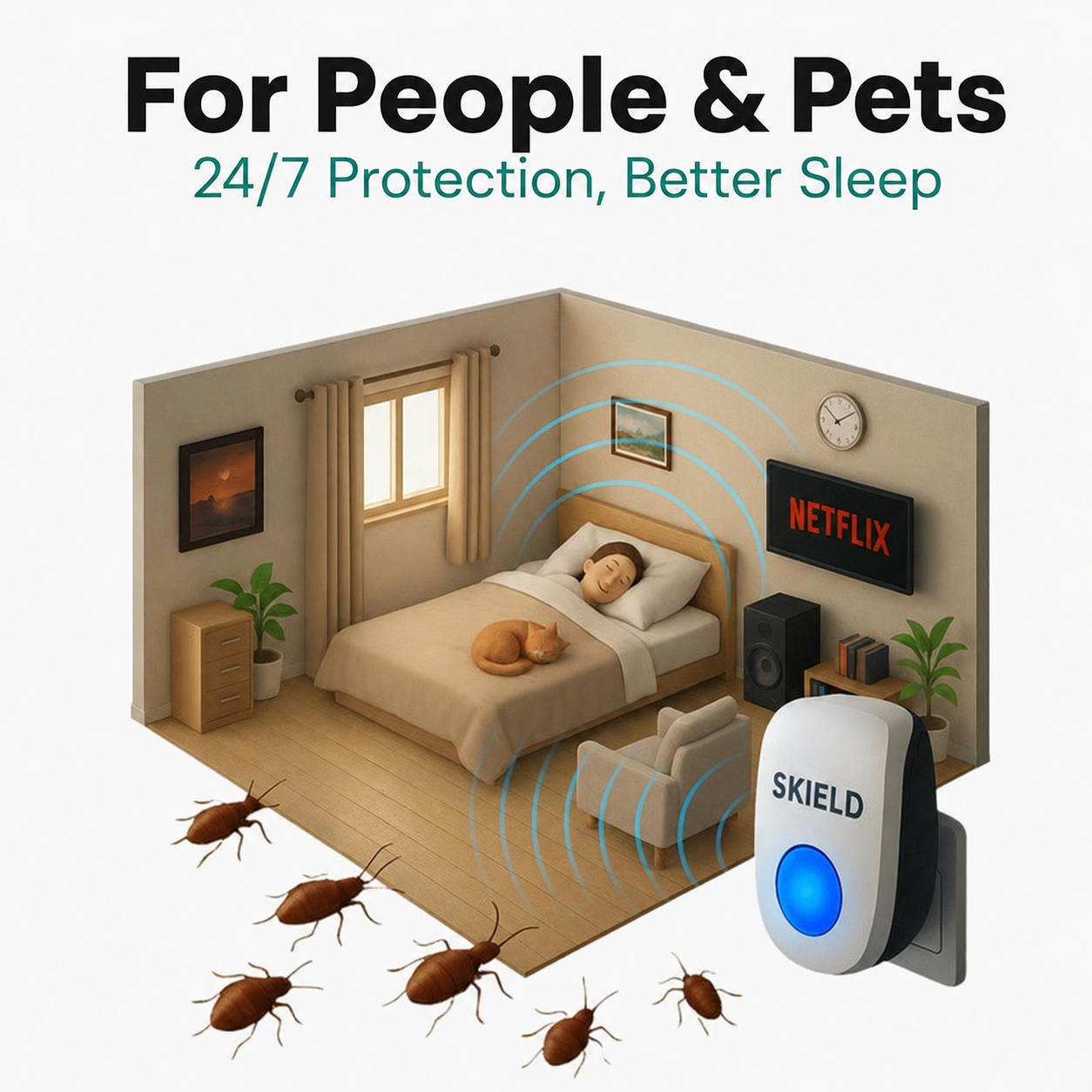 BugShield | Ultrasonic Pest Repeller for Mites, Fleas, Bed Bugs, Moths & Silverfish